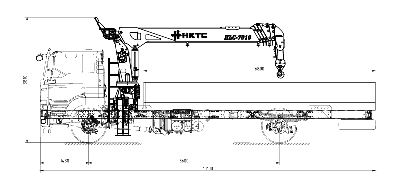 Бортовой грузовик HOWO T5G 4x2 с КМУ HKTC HLC-7016 габаритный чертеж
